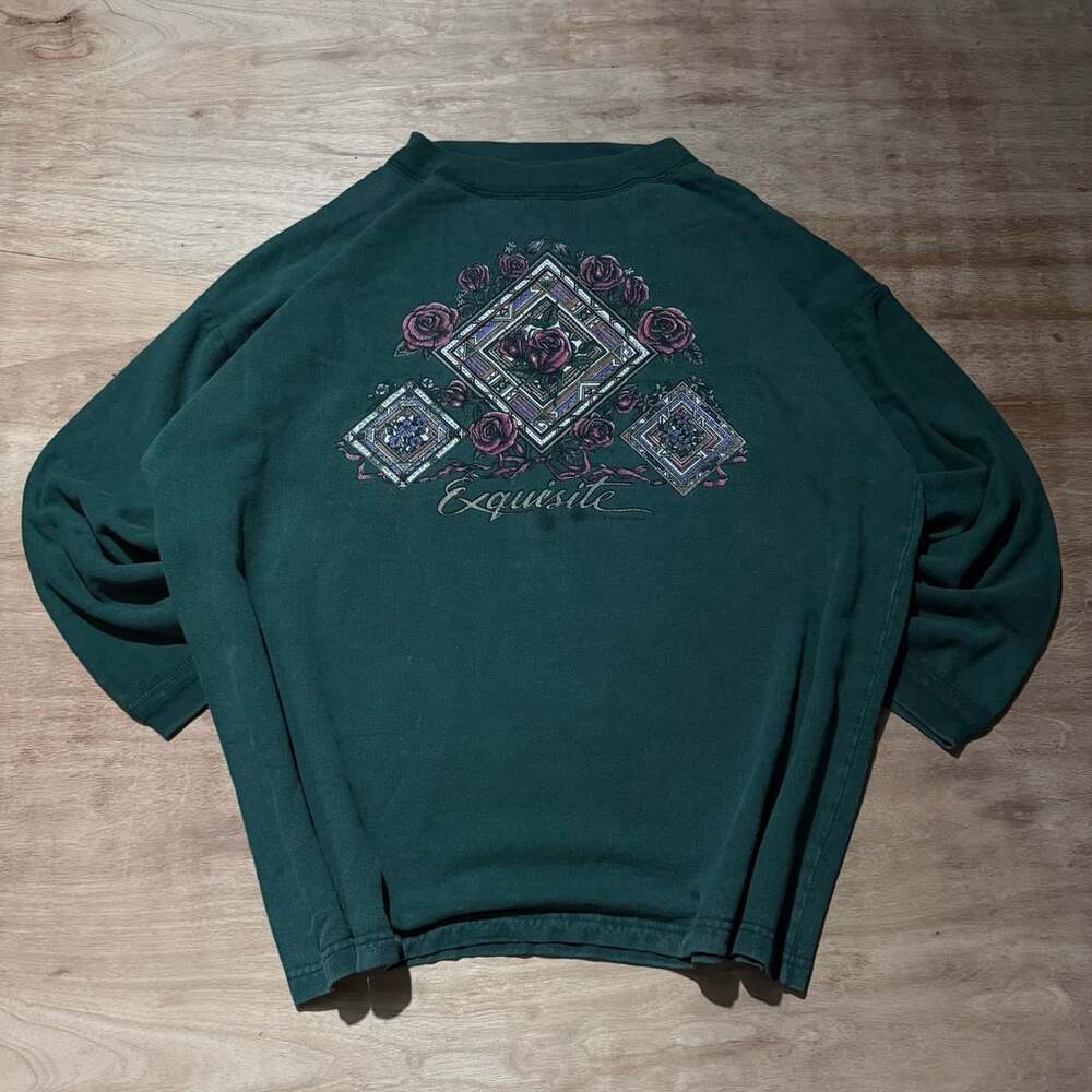 Vintage 90s Made in USA Tompkins Ave Rose Graphic Sweatshirt Large Y2K